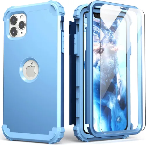 Vista 18 de IDweel Funda para iPhone 11 Pro Max con protector de pantalla de vidrio templado, híbrida 3 en 1 a prueba de golpes, delgada, resistente, cubierta