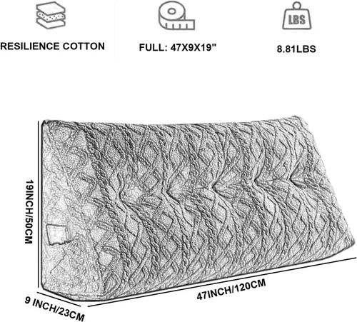 Vista 3 de Almohada triangular para cabecero grande para cama de lectura, respaldo de cuña para cabecero, cojín de apoyo para sofá cama con funda extraíble