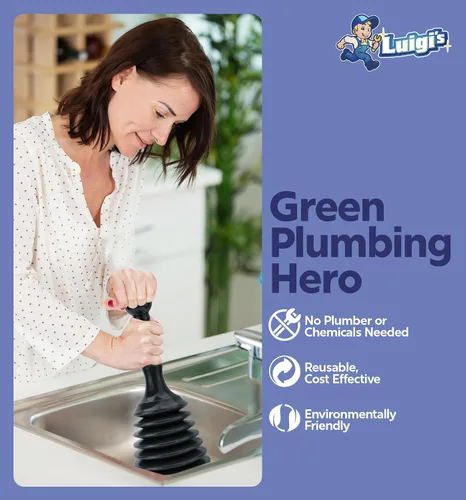 Vista 7 de Luigi's Desagüe para cocina con émbolo para lavabo de baño, bañera o ducha de drenaje, removedor de obstrucciones pequeño y potente, estilo Negro