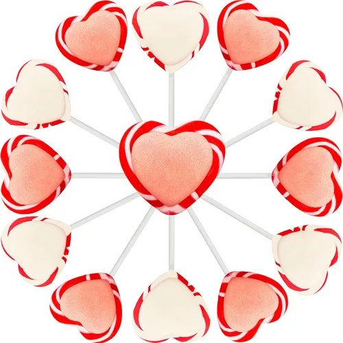 Vista 6 de Fruidles Paquete de 12 paletas de corazón de remolino rojo y blanco de San Valentín, surtido, envueltas individualmente