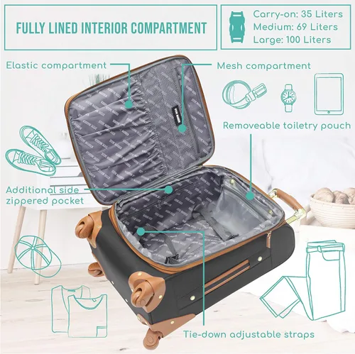 Vista 3 de Steve Madden Designer Luggage Collection - Bolsa expandible de 28 pulgadas para hombres y mujeres, maleta duradera y ligera a cuadros con ruedas