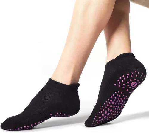 Vista 2 de Grip Socks for Pilates, Yoga, Hospital, Barre, Cushioned Ankle Sports Socks Women Non Slip Slipper Socks 4 Pairs