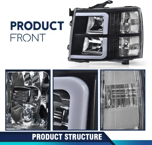 Vista 7 de PIT66 Faros LED de proyector de tubo DRL sin bombilla compatibles con Chevy Silverado 1500 2007-2013/2500HD 3500HD 07-14 No se ajusta a los faros