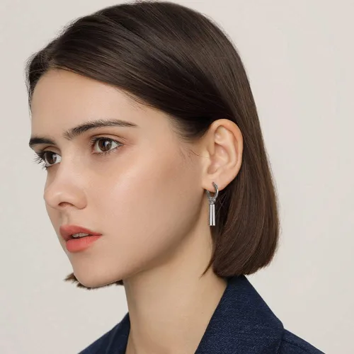 Vista 6 de Aretes colgantes minimalistas de doble barra pequeña de aro pequeño para hombres, mujeres, niños y niñas, dijes de acero inoxidable 316L, aros