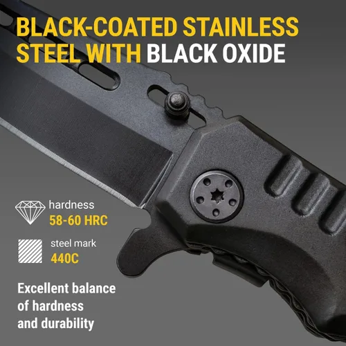 Vista 3 de Navaja de bolsillo con bloqueo de seguridad - Hoja afilada de 3.4 pulgadas - Cuchillo táctico plegable con mango de aluminio - Herramienta ideal