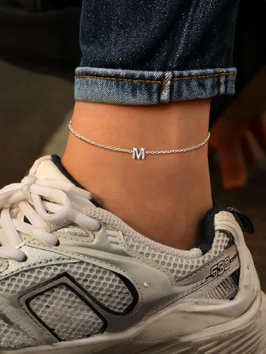 Vista 2 de ChicSilver 925 Sterling Silver Initial Ankle Bracelets for Women, Simple Dainty Letter Initial Anklets Beach Foot Chain Alphabet Jewelry