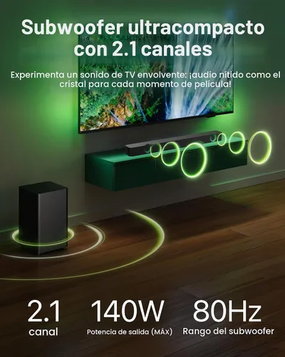 Vista 2 de Philips B4500 Barra de sonido de 2.1 canales con subwoofer inalámbrico, Bluetooth, HDMI ARC, Roku TV Ready, 140 W de potencia máxima, negro