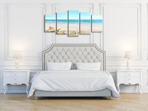 Vista 5 de Pyradecor, paisaje de playa en 5 paneles, lienzo Giclee de paisaje marino, impreso en lienzo moderno, tensado y encuadrado, arte para pared