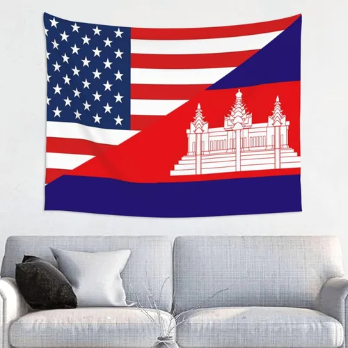Vista 13 de Tapiz decorativo para pared, diseño de bandera estadounidense y bandera de Barbados, para colgar en la pared, manteles de arte hippie de 29 x 37
