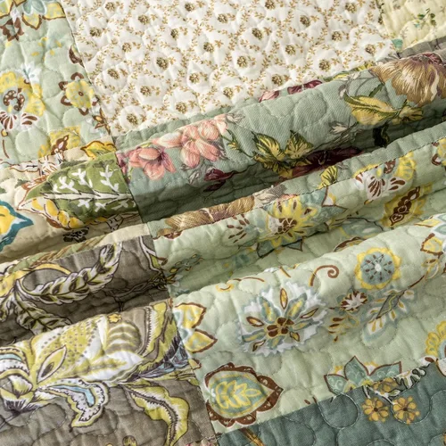 Vista 5 de YAYIDAY - Edredón tamaño Queen, juego de colcha con patrón de retazos - 100% algodón reversible y transpirable con estampado floral acolchado
