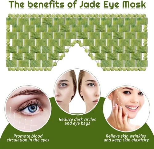 Vista 3 de SATINIOR - Máscara de Ojos de Piedra de Jade - Antifaz de Jade para Uso en Frío o Calor, Máscara Facial Verde para Dormir, Cubierta Relajante