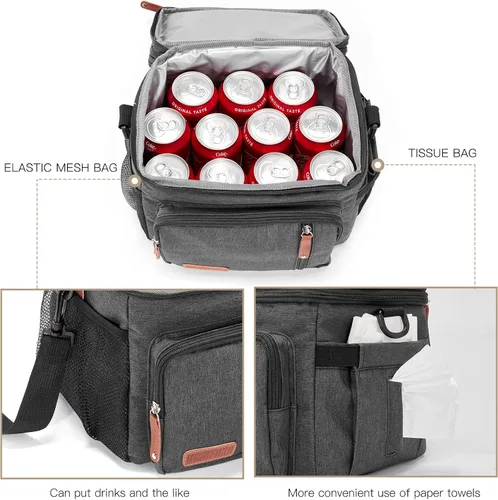Vista 3 de Bolsa de almuerzo con compartimento doble/para mujer, con aislamiento para el almuerzo, 2 espaciosas, grandes, reutilizables, resistentes al agua