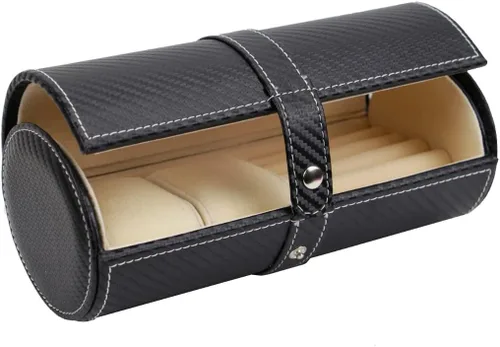 Vista 4 de Reloj de viaje y funda para gemelos estilo rollo negro carbono