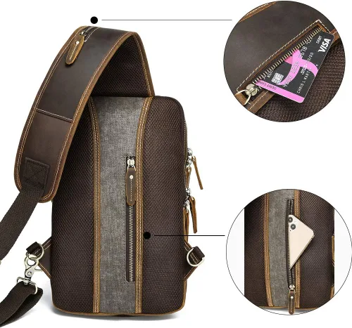 Vista 5 de LANNSYNE Bolso bandolera de cuero de grano completo vintage