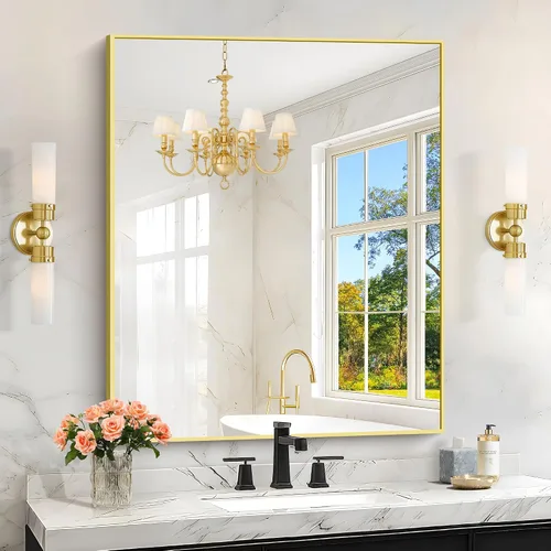 Vista 54 de KOCUUY Espejo de baño negro, espejo rectangular de 24 x 18 pulgadas para sobre el fregadero, espejo de pared decorativo moderno para dormitorio