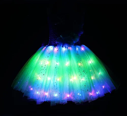 Vista 2 de Koatobbor Mermaid Princess Costume LED Light Up Mermaid Tutu Dress for Girls Halloween Dress Up Outfit 3-8Years