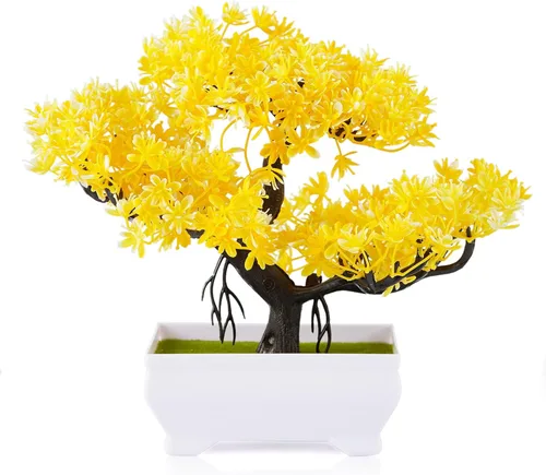 Vista 7 de Mini plantas de bonsái artificiales con macetas de cemento de plástico para la decoración del hogar y la oficina (verde)