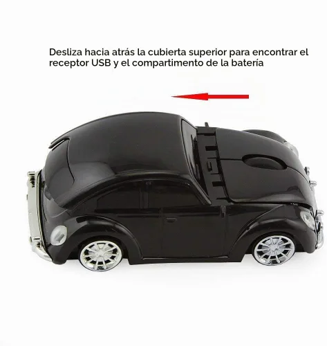 Vista 4 de VW Beetle Wireless Sports Car Shape Mouse Mouse Computadora Portátil PC Ratón óptico 2.4GHz Nano USB AAA Batería Energía Brillante Superficie LED