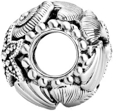 Vista 3 de Abalorio de plata de ley con diseño de estrella de mar, conchas de mar y corazones, diseño tropical