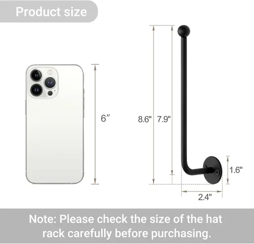 Vista 4 de Dahey 2 organizadores de sombreros modernos de metal para gorras de béisbol, soporte de pared, 7.9 pulgadas, ahorro de espacio, gancho
