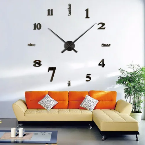 Vista 6 de Timelike Reloj de pared de aluminio brillante elegante simple, manecillas grandes estupendas del reloj, negro