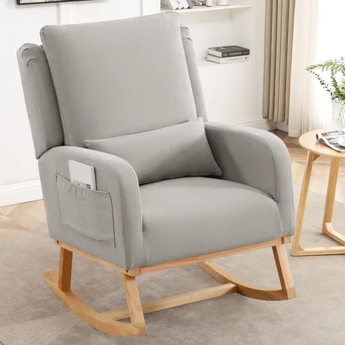 Vista 10 de HCHAIRH Mecedora para cuarto de bebé, sillas mecedoras para lactancia con cojín lumbar, cómodas mecedoras modernas con respaldo alto para cuarto