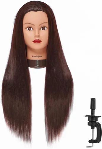Vista 16 de Hairingrid Cabeza de maniquí de 26 a 28 pulgadas, para entrenamiento de peinado, cosmetología, cabeza de muñeca, pelo de fibra sintética y soporte