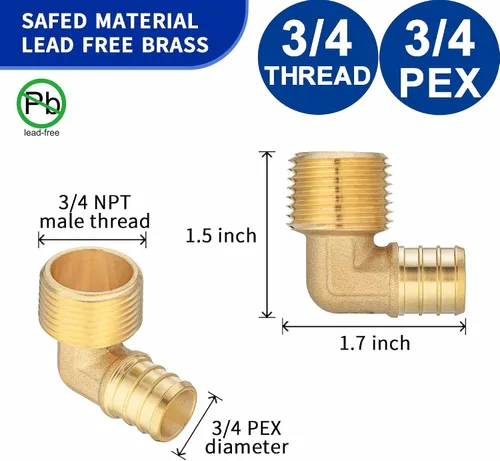 Vista 2 de 3/4 PEX B F1807 a 3/4 NPT Adaptador de codo roscado macho de latón LI-APXME3434 (10 unidades)