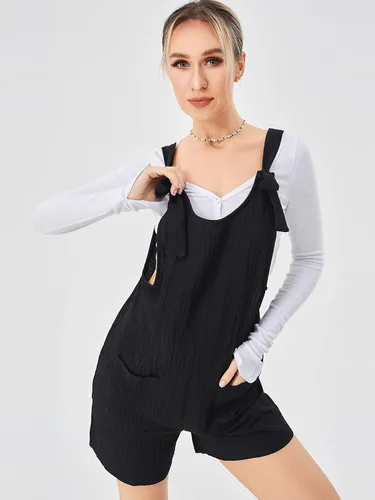 Vista 6 de Overol corto con nudo frontal y correa ajustable para mujer con bolsillo