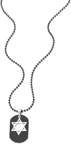 Vista 3 de COOLSTEELANDBEYOND Collar único con colgante de etiqueta de perro negro con incrustaciones de estrella de David de plata de acero inoxidable