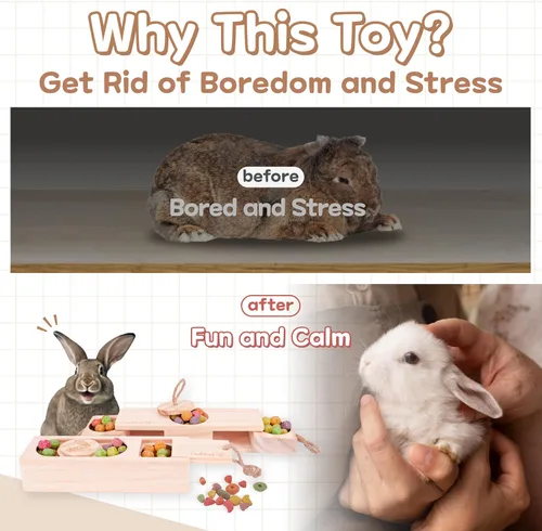 Vista 3 de SoulThink® Juguetes Interactivos Avanzados de Madera para Conejos Mascotas - Juguetes Masticables Olfatea y Come para Golosinas de Conejo, Adecuados