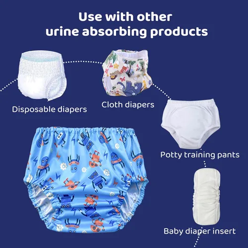 Vista 4 de BISENKID Paquete de 6 fundas impermeables de plástico para ropa interior para entrenamiento de orinal y buen elástico para ropa interior de plástico