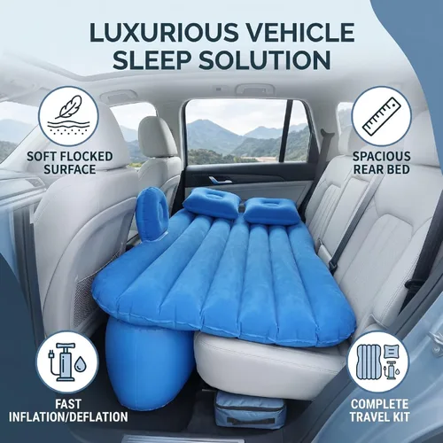 Vista 3 de Car Air Mattress 135x85cm PVC Flocked Inflatable Bed (Blue)