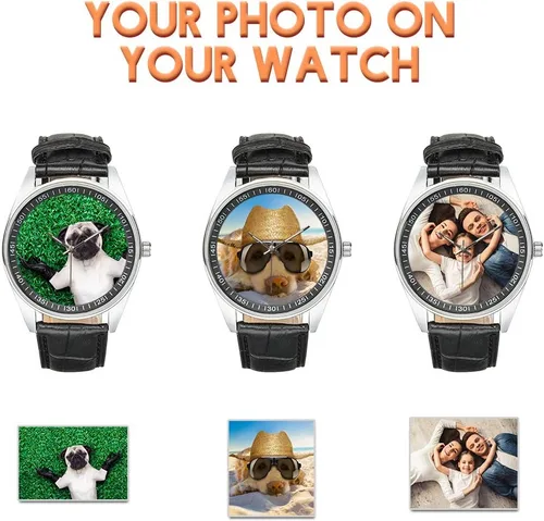 Vista 4 de Reloj personalizado con foto gráfica para hombres o mujeres, diseña tu propio reloj, relojes personalizados impermeables con correa de acero