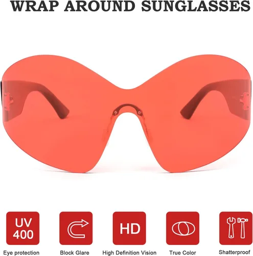 Vista 7 de Gafas de sol de gran tamaño para mujer y hombre, a la moda, sin marco, Y2K, de moda, escudo envolvente, gafas de sol