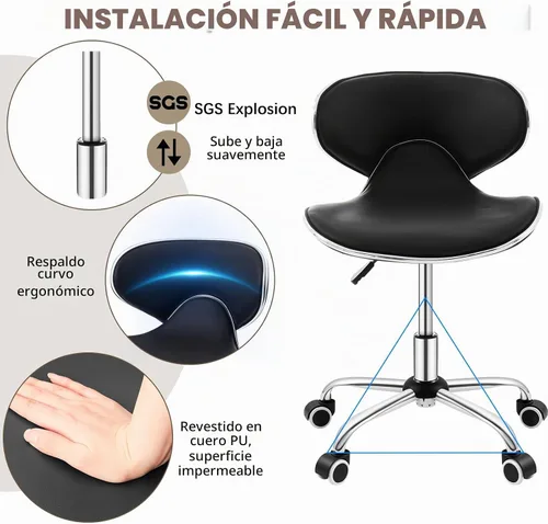 Vista 4 de Geelin 1 silla de pedicura para tecnología de uñas, taburete de pedicura Negro