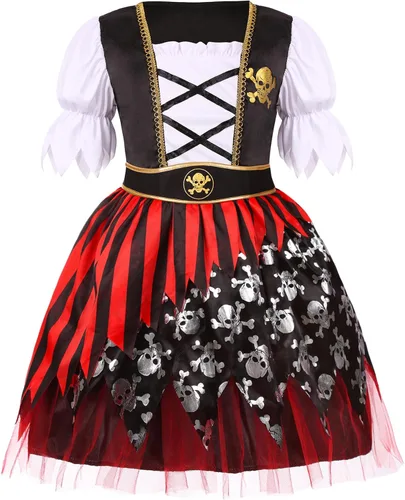 Vista 2 de Disfraz de pirata para niñas, juego de vestido de bucanero de lujo para fiesta de Halloween