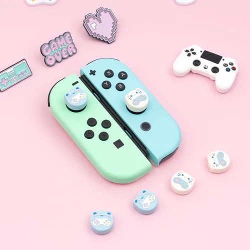 Vista 6 de GeekShare Cute Animal Theme Thumb Grip CapsCompatible with Nintendo Switch OLED Switch Lite Soft Silicone Joystick Cover4PCS- Gaming Cat