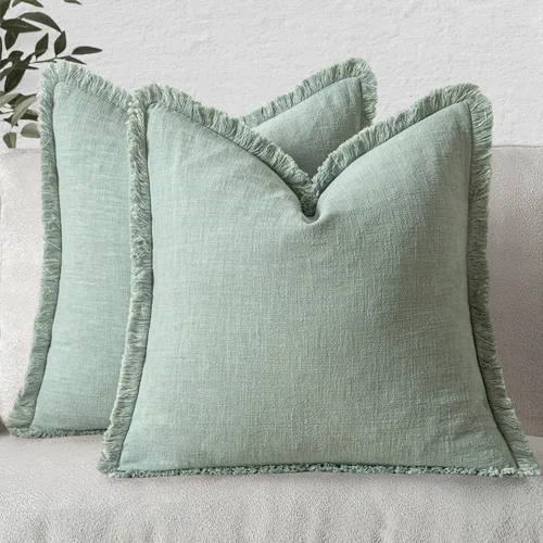 Vista 14 de MIULEE Fundas de almohada decorativas con flecos de lino bohemio beige 16 x