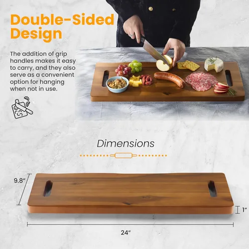 Vista 3 de TIDITA Tabla de Charcutería Grande de Madera de Acacia de 24" con Asas - Tablas de Madera Extra Largas para Servir Quesos - Plato Rectangular