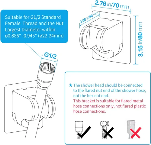 Vista 5 de KAIYING Soporte de cabezal de ducha de mano autoadhesivo, soporte de varilla de baño y autocaravana de ángulo ajustable, soporte universal de ducha