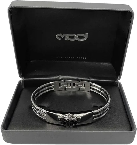 Vista 3 de Harley-Davidson Men's Bar & Shield Logo Steel Cable ID Bracelet, HSB0068