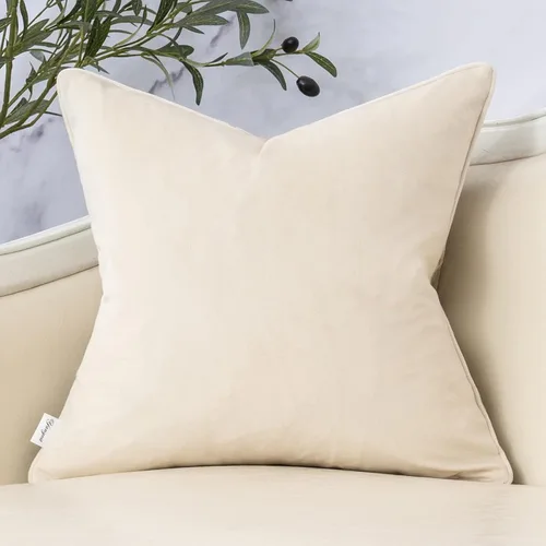 Vista 2 de Yangest Funda de Almohada Decorativa Cuadrada Beige de Terciopelo Ondulado, Funda de Cojín Moderna con Cremallera para Sofá, Sofá de Dos Plazas