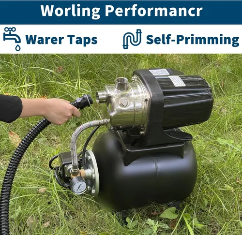Vista 7 de Lanchez Bomba de jardín de pozo poco profundo de 1.6 HP, bomba de riego de acero inoxidable, 1340 GPH, bomba automática de chorro de agua