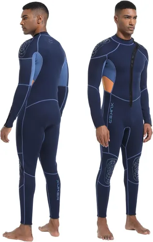 Vista 7 de XUKER Traje de neopreno para hombre y mujer, 0.118 pulgadas, con cremallera frontal, cuerpo completo, manga larga, traje de buceo en agua fría