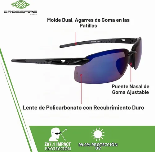 Vista 4 de Crossfire ES5 Gafas de Seguridad Premium, Marco Ultraligero y Pieza Nasal Ajustable Lente de espejo azul 0 dioptrías