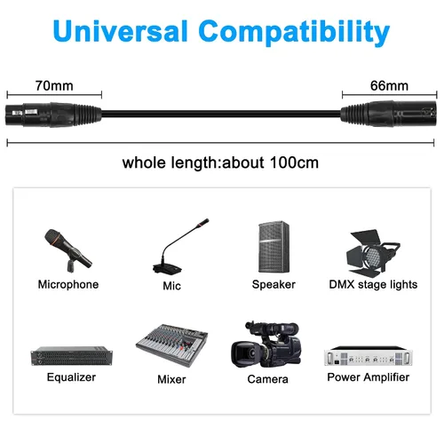 Vista 7 de MEIRIYFA Cable adaptador XLR DMX de 5 pines, XLR de 5 pines macho a hembra Cable de conexión equilibrado Cable de micrófono - Negro, 1M