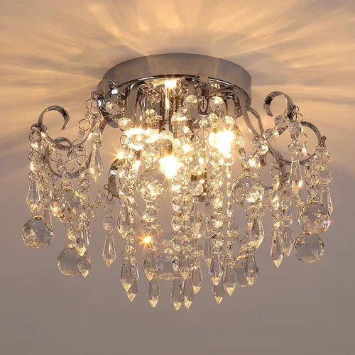 Vista 12 de Q&S Mini Lámpara de Araña de Cristal, Lámpara de Araña Rosa Moderna, Pequeña Lámpara Colgante para Habitación de Princesa, Vestidor, Baño, Tienda