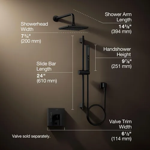 Vista 4 de Kohler K-26273-G-BL Honesty - Kit de ducha con cabezal de ducha, ducha de mano y molduras, 1.75 gpm, negro mate