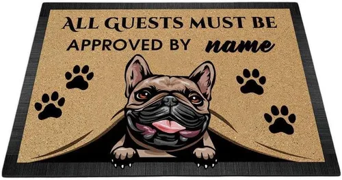 Vista 24 de Tapete personalizado con nombre de perro que mira al perro Cocker Spaniel, todos los invitados deben ser aprobados por alfombras para decoración